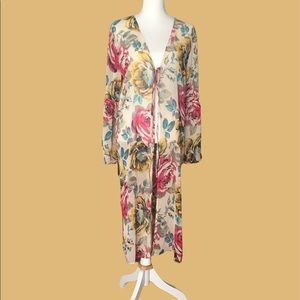BAND OF GYPSIES floral chiffon kimono with tie